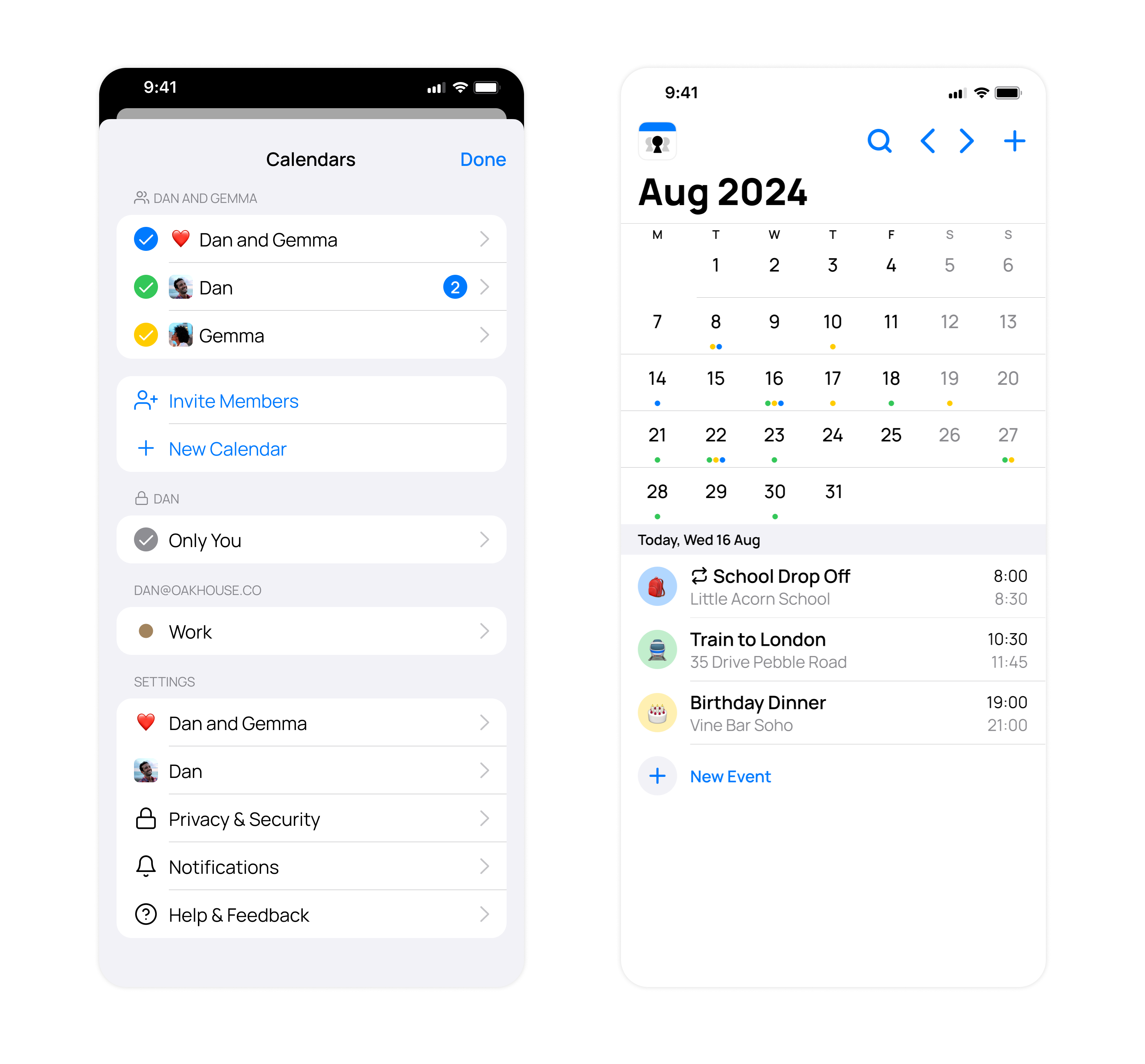 Group calendars in the OurCal app