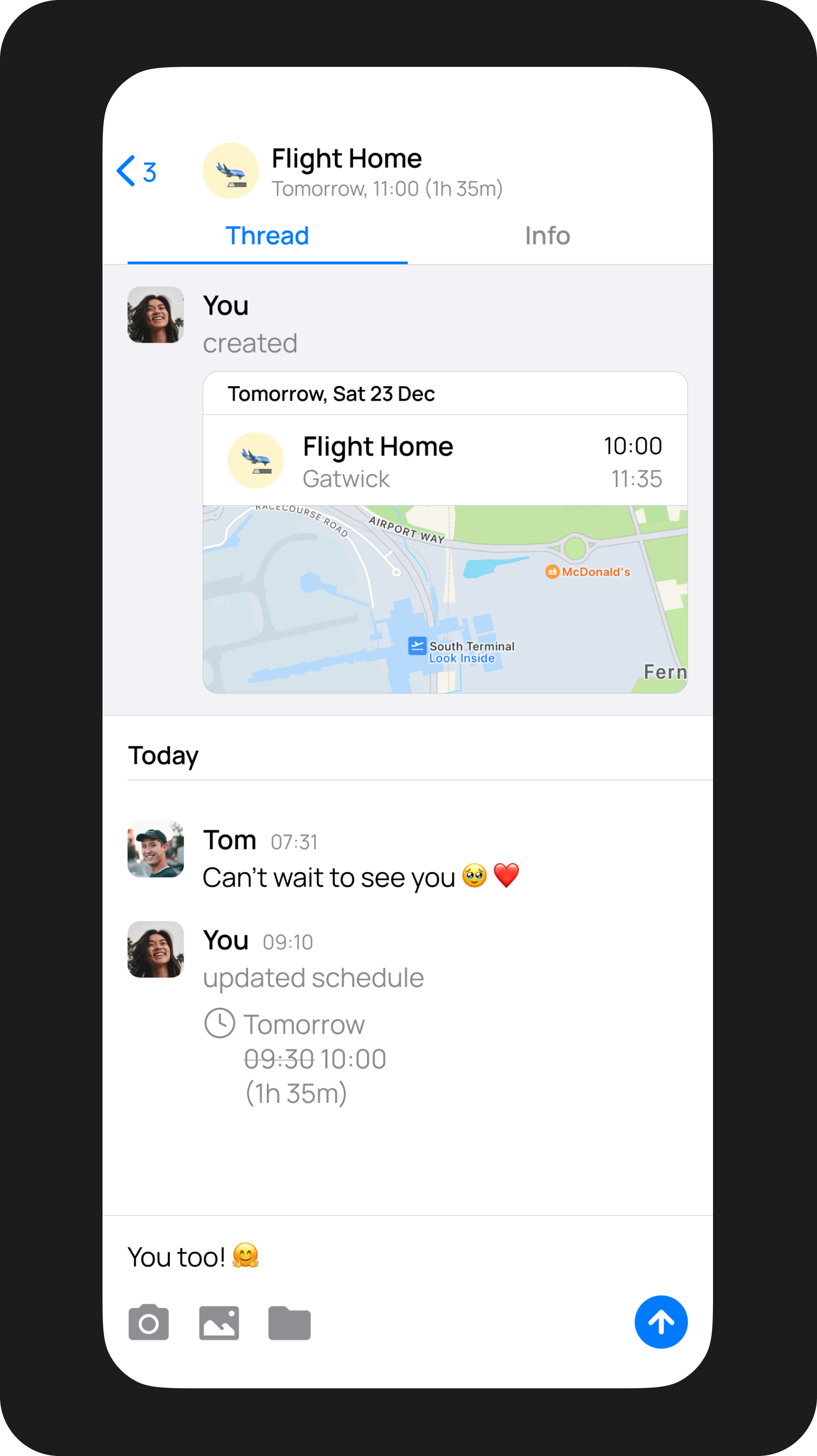 An event thread in a couples calendar