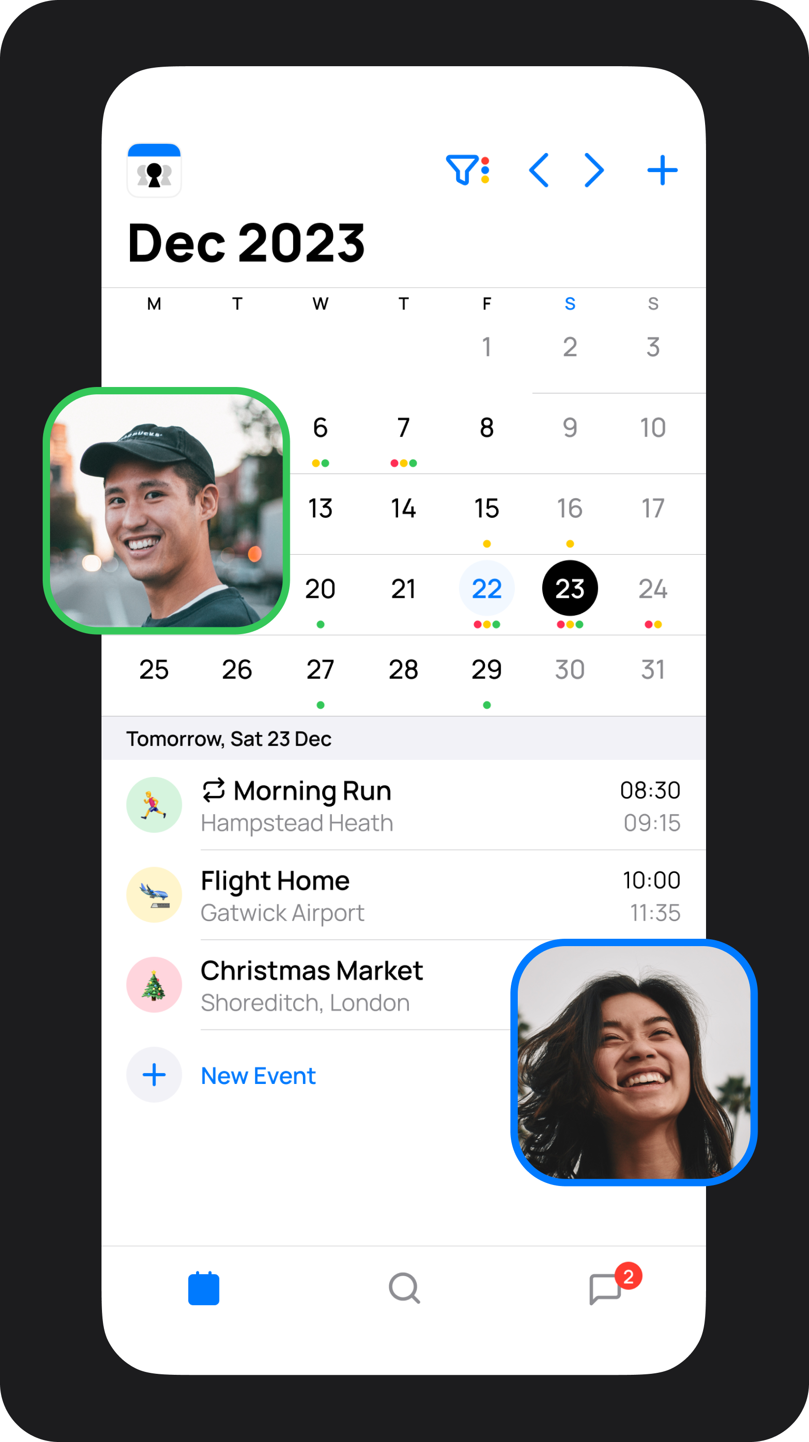A shared calendar in month view
