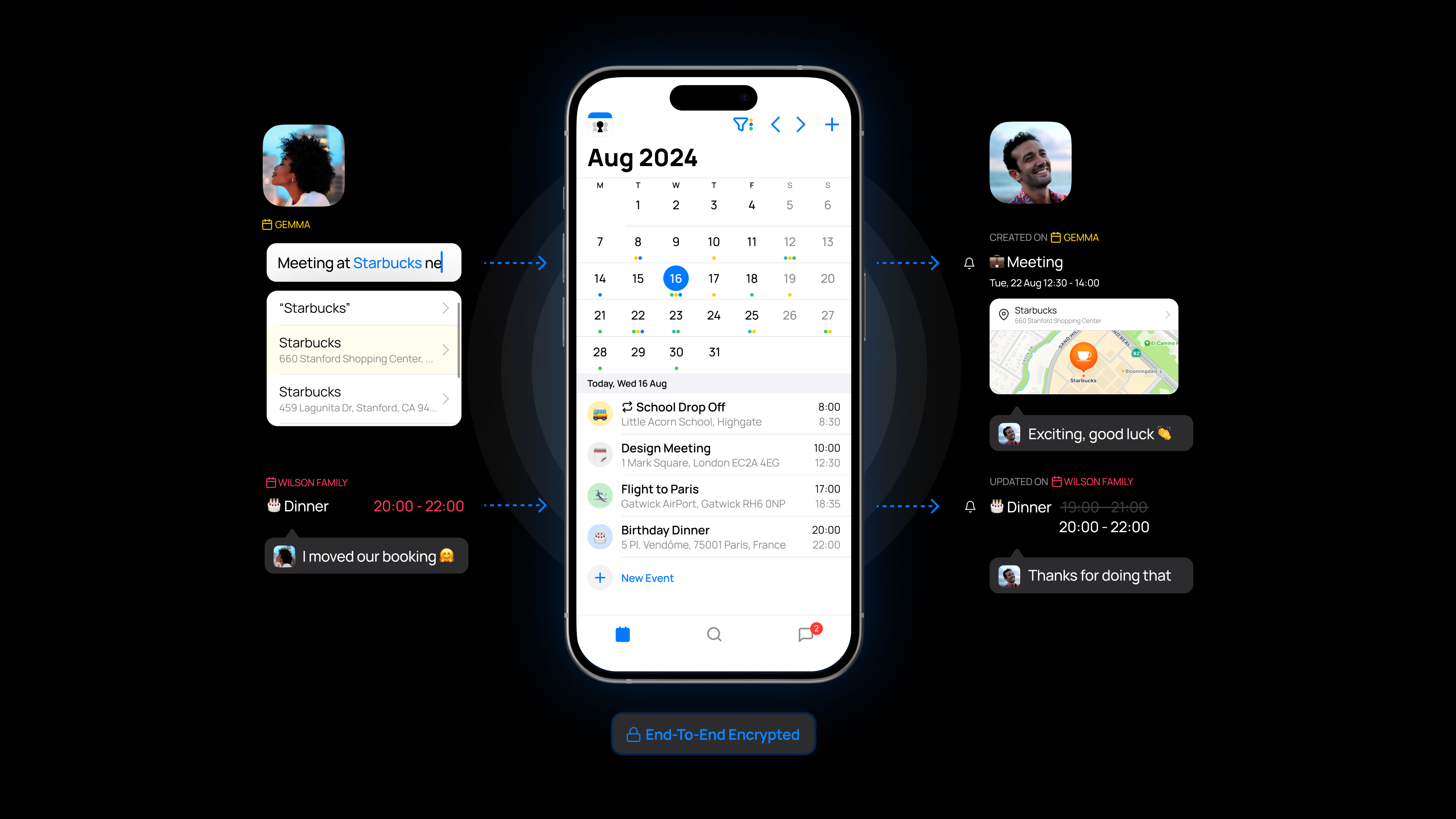 Chatting about a plan inside a shared calendar