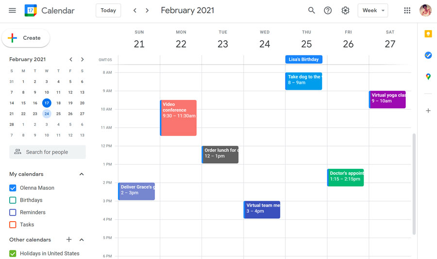 Google Calendar month view showing family shared events.