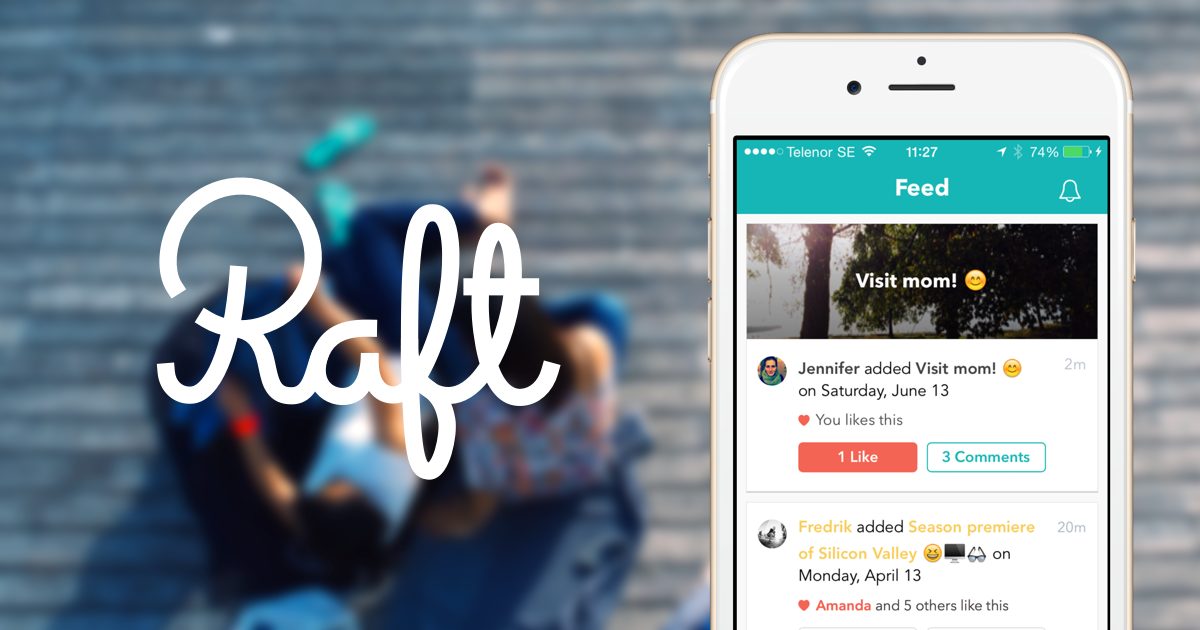 Raft shared calendar, showing the calendar feed with communication and updates.