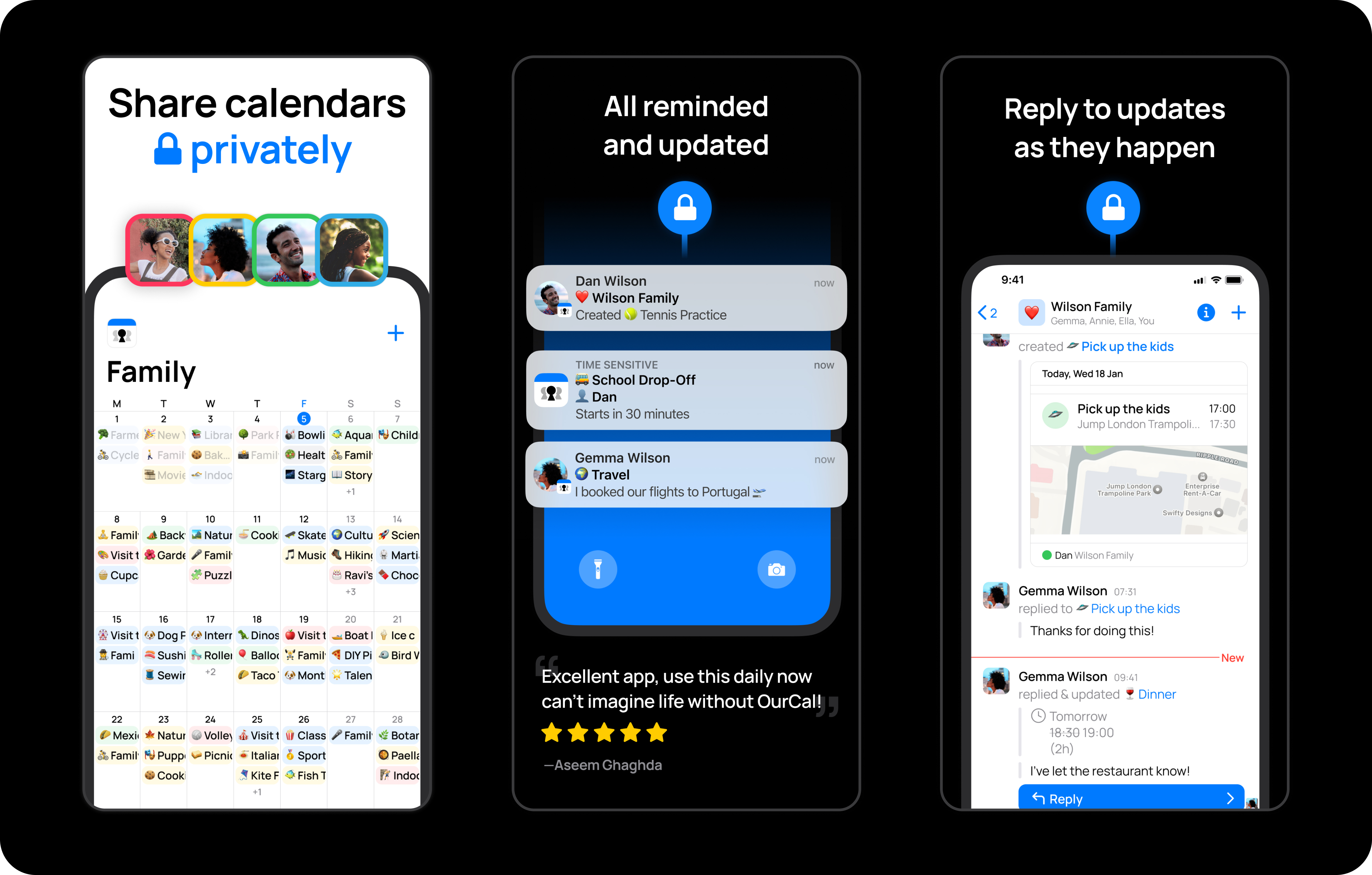 OurCal Shared Calendar App previews from the App Store.
