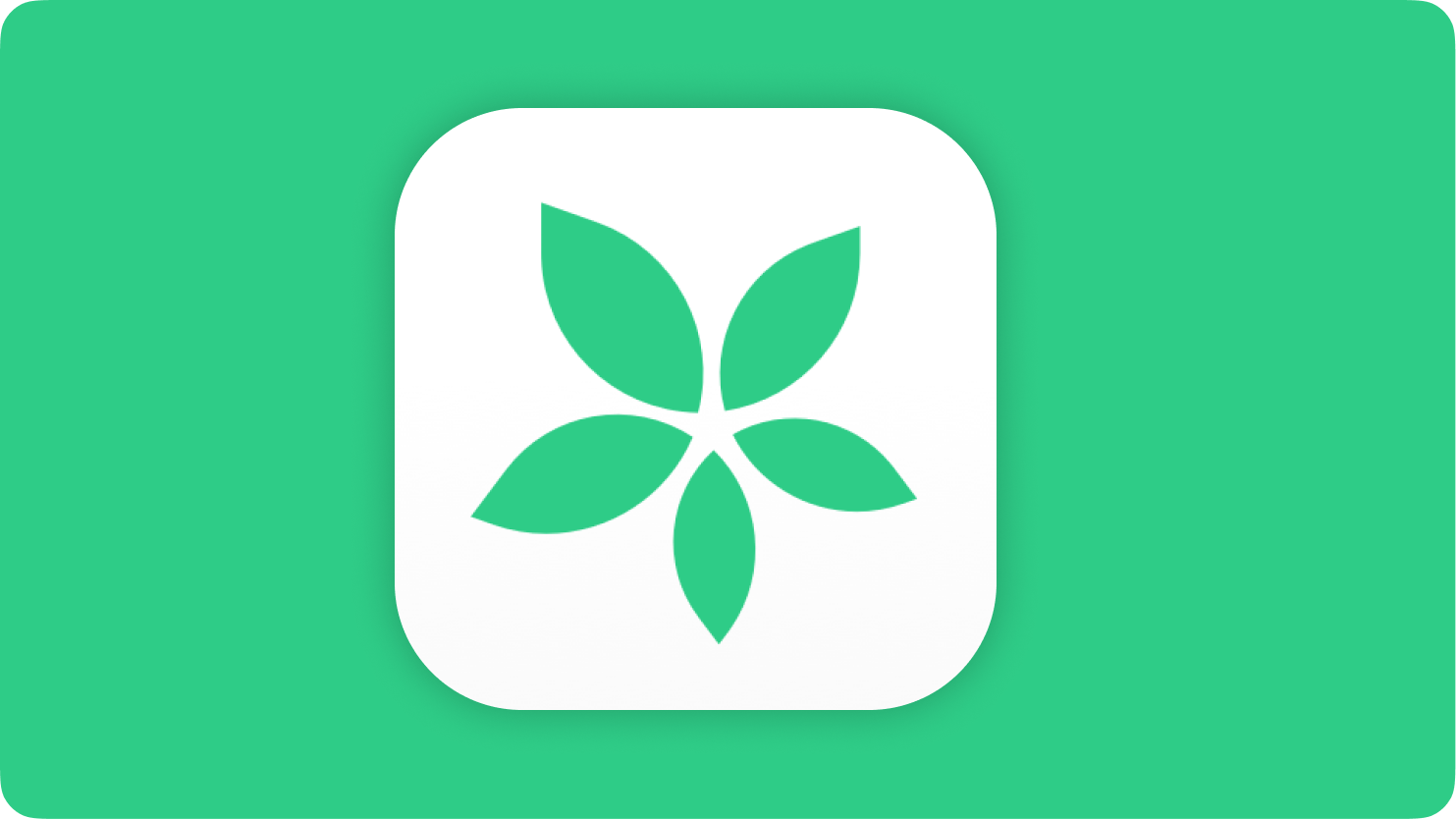 The TimeTree Shared Calendar App logo is seen on a green background. Its logo consists of 5 green leaves spreading outwards like a flower.