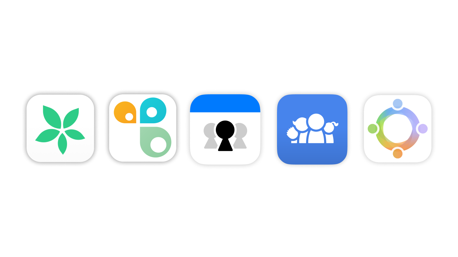 A row of shared calendar app logos, TimeTree, Cozi, OurCal, Family Wall, FamCal
