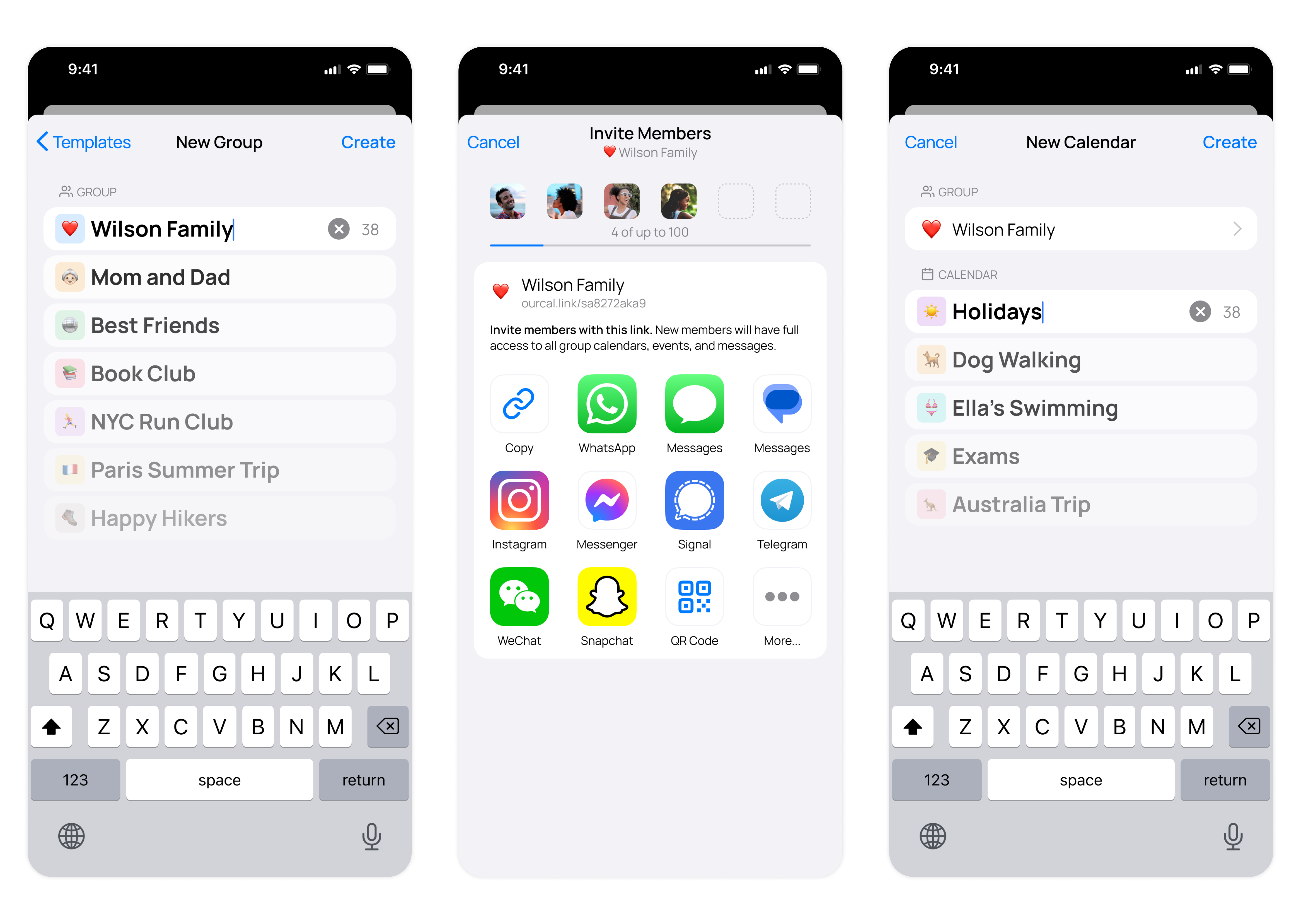 The OurCal shared calendar app