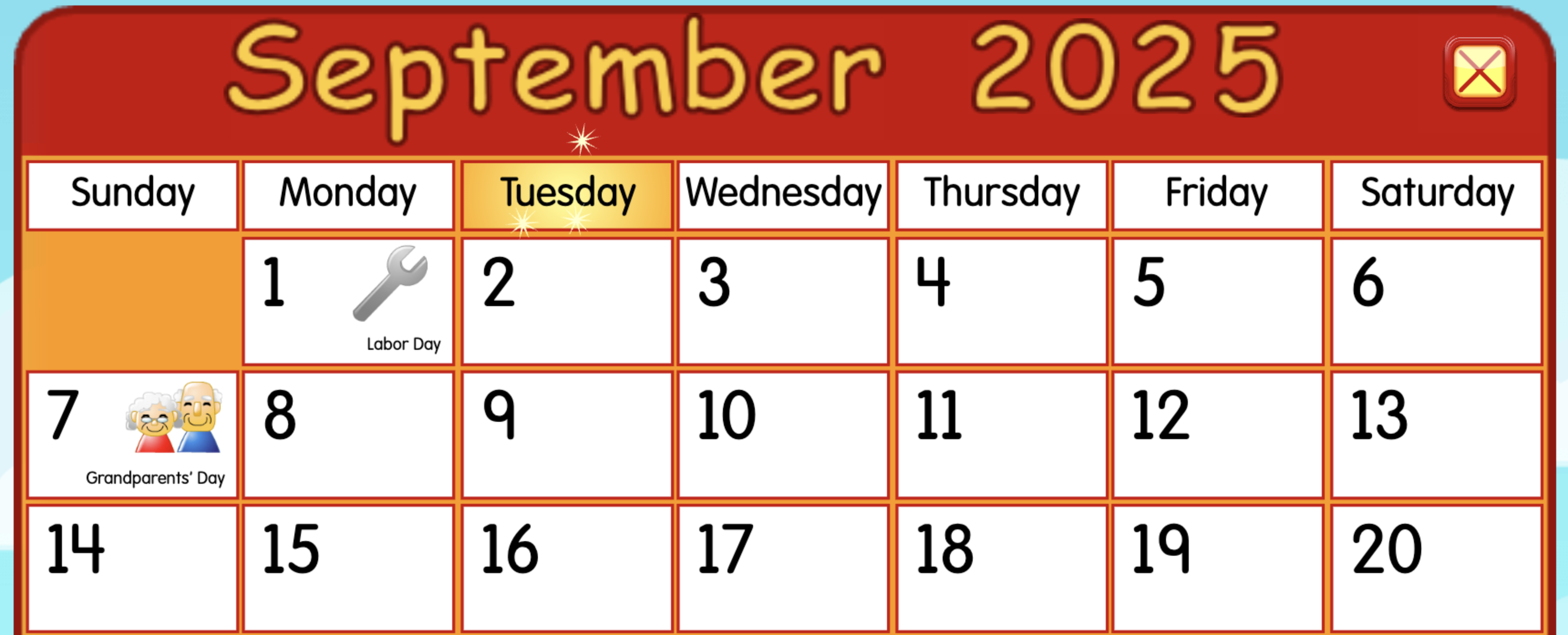 The Starfall learning calendar