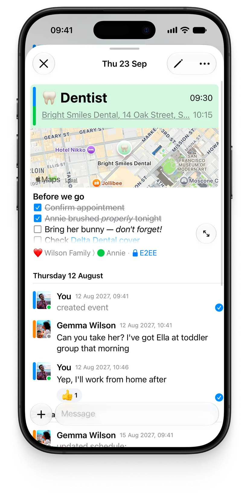 An OurCal event’s chat on iPhone